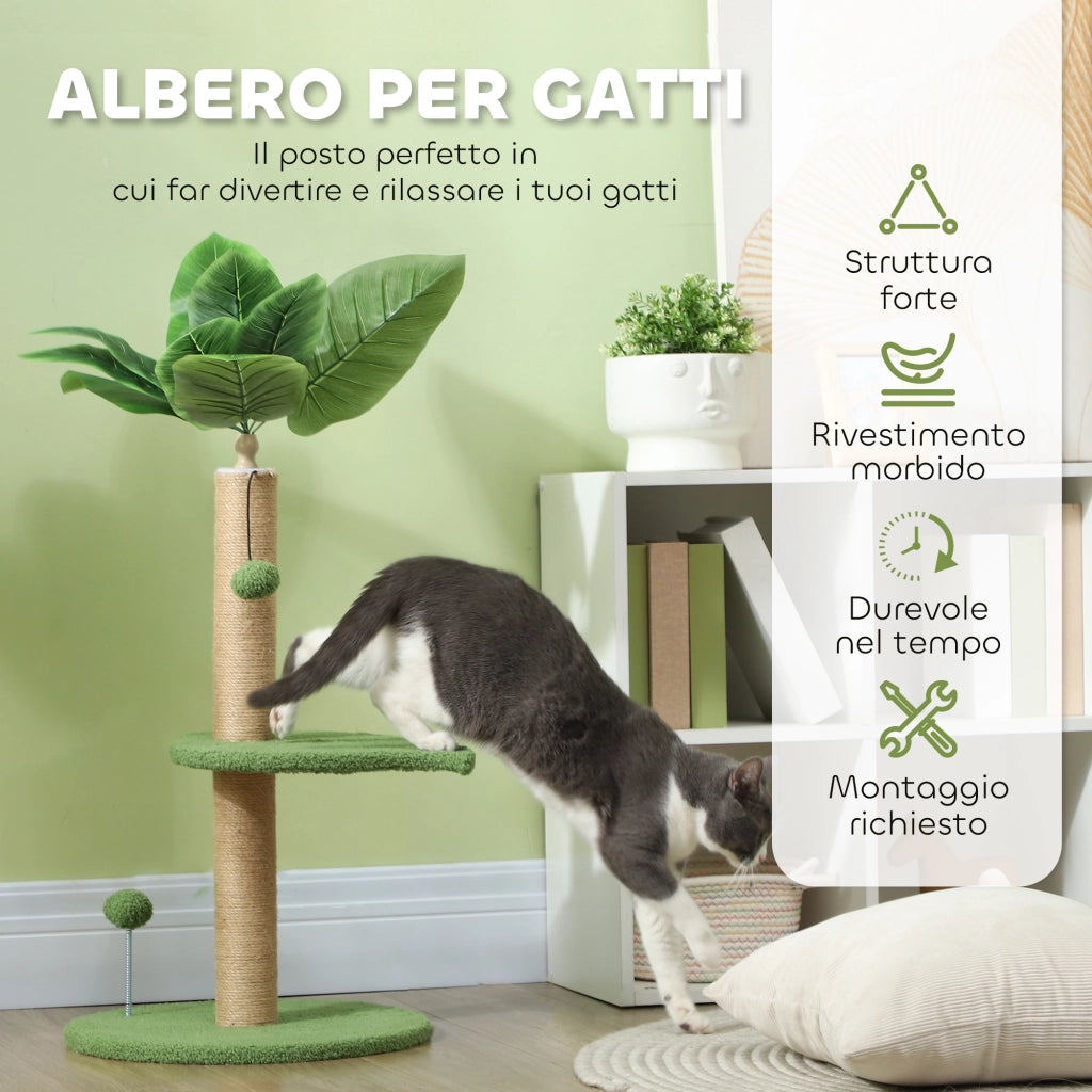 Albero per Gatti con Palo Graffiatoio e Piattaforme ¨C ZephMum ¨C Verde, Peluche e Truciolato, ?40x83 cm
