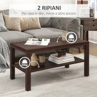 Tavolino da Salotto Rettangolare Classico con Ripiano Portaoggetti in Legno 90×45×44.5cm