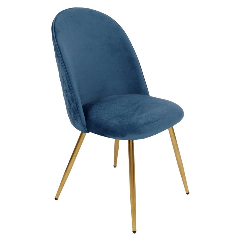 Set di 4 Sedie Claire In Velluto Blu E Gambe Oro
