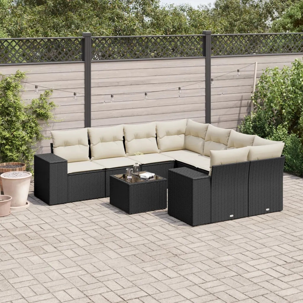 Set Divani da Giardino 9 pz con Cuscini Nero in Polyrattan 3254693