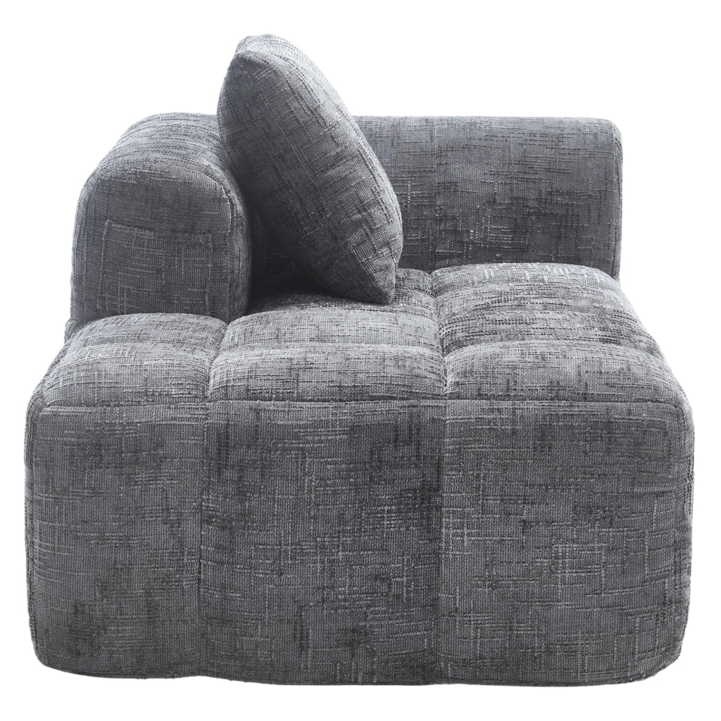 Divano Chaise Lounge in Chenille Grigio con Tasche Laterali e Cuscino, 158x90x60 cm