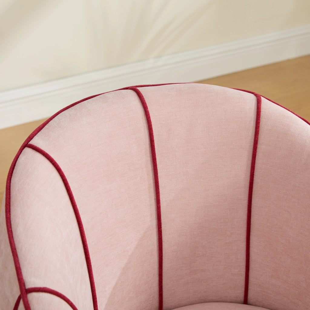 Poltrona girevole in tessuto Chenille rosa, con schienale alto, braccioli larghi e montaggio semplice