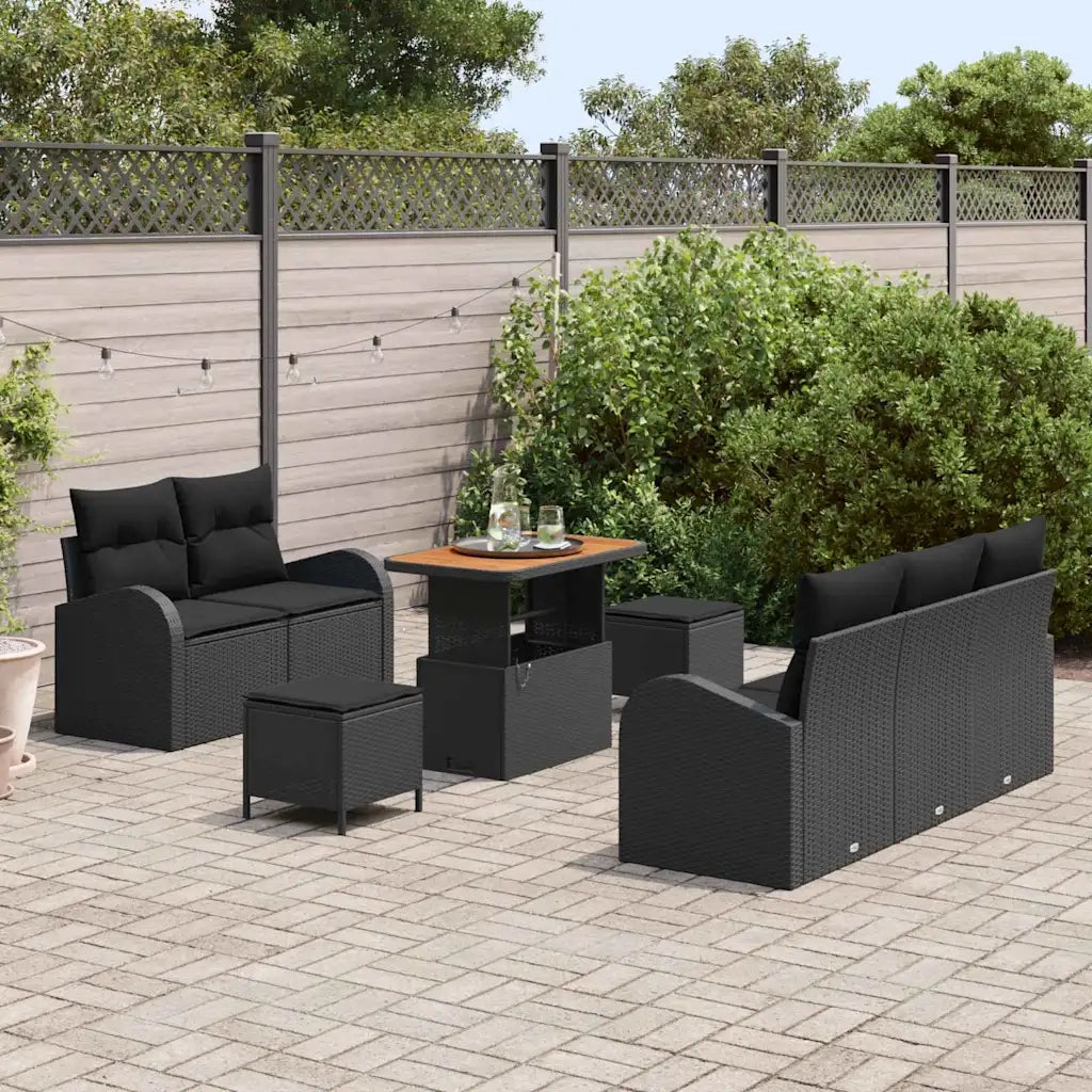 Set Divano da Giardino con cuscino 8 pcs Nero polyrattan 3362339