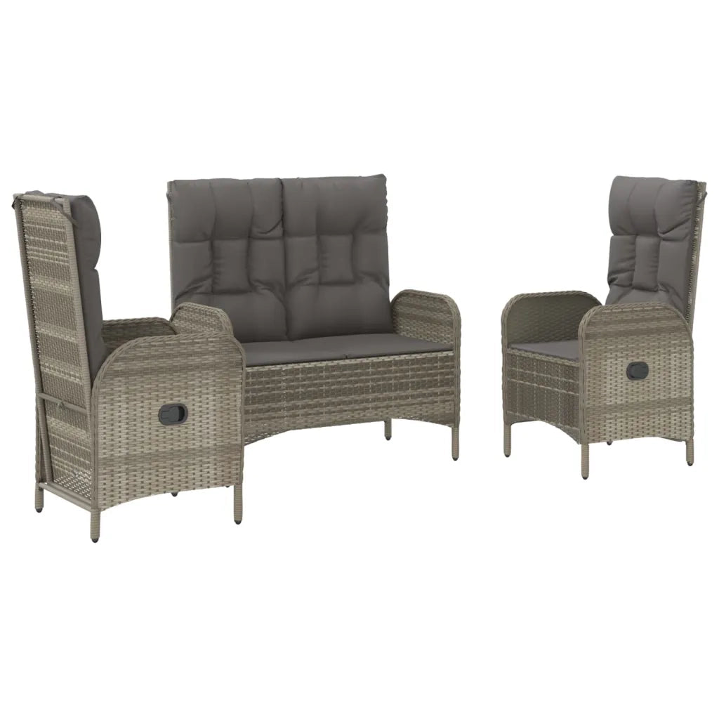 Set da Pranzo da Giardino 3 pz con Cuscini in Polyrattan Grigiocod mxl 124351