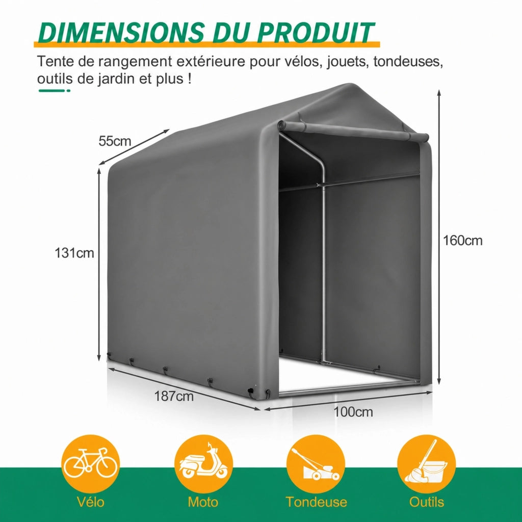 Garage Per Biciclette In Acciaio Zincato 187x100x160 Cm Grigio Scuro Per Riporre Biciclette E Attrezzi Da Esterno