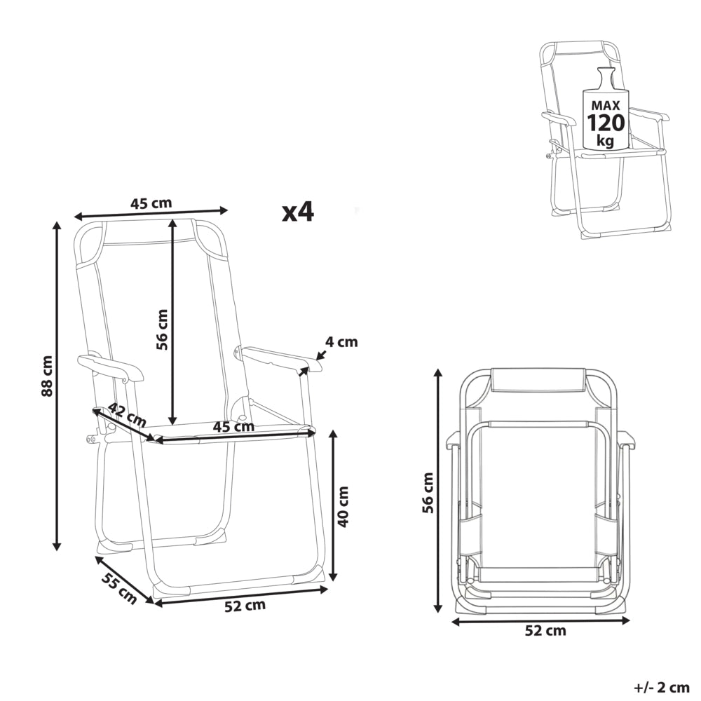 Set di 4 sedie da giardino Moderna struttura in acciaio verniciato a polvere opaco Resistente alla ruggine Pieghevole grigio