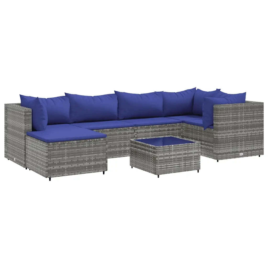 vidaXL Set Divani da Giardino 7 pz con Cuscini in Polyrattan Grigio