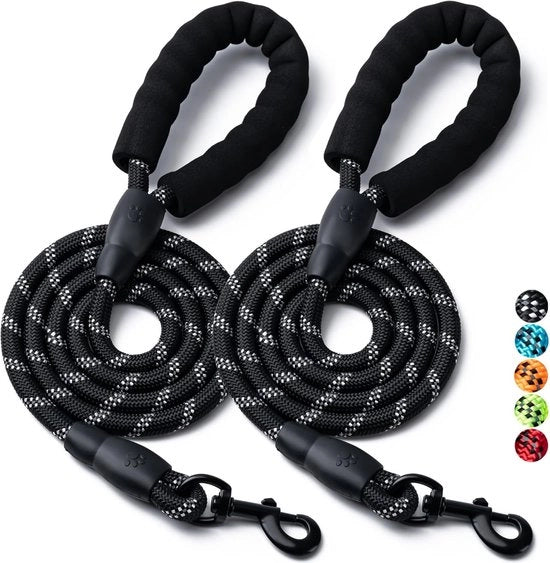 Due pezzi - Le catene in acciaio verniciato con clip rotante per evitare la rotazione, cinture per cani in nylon robuste con manico imbottito comodo, cinture per cani riflettenti per cani piccoli, medi e grandi - 1,5 m x 1,2 cm