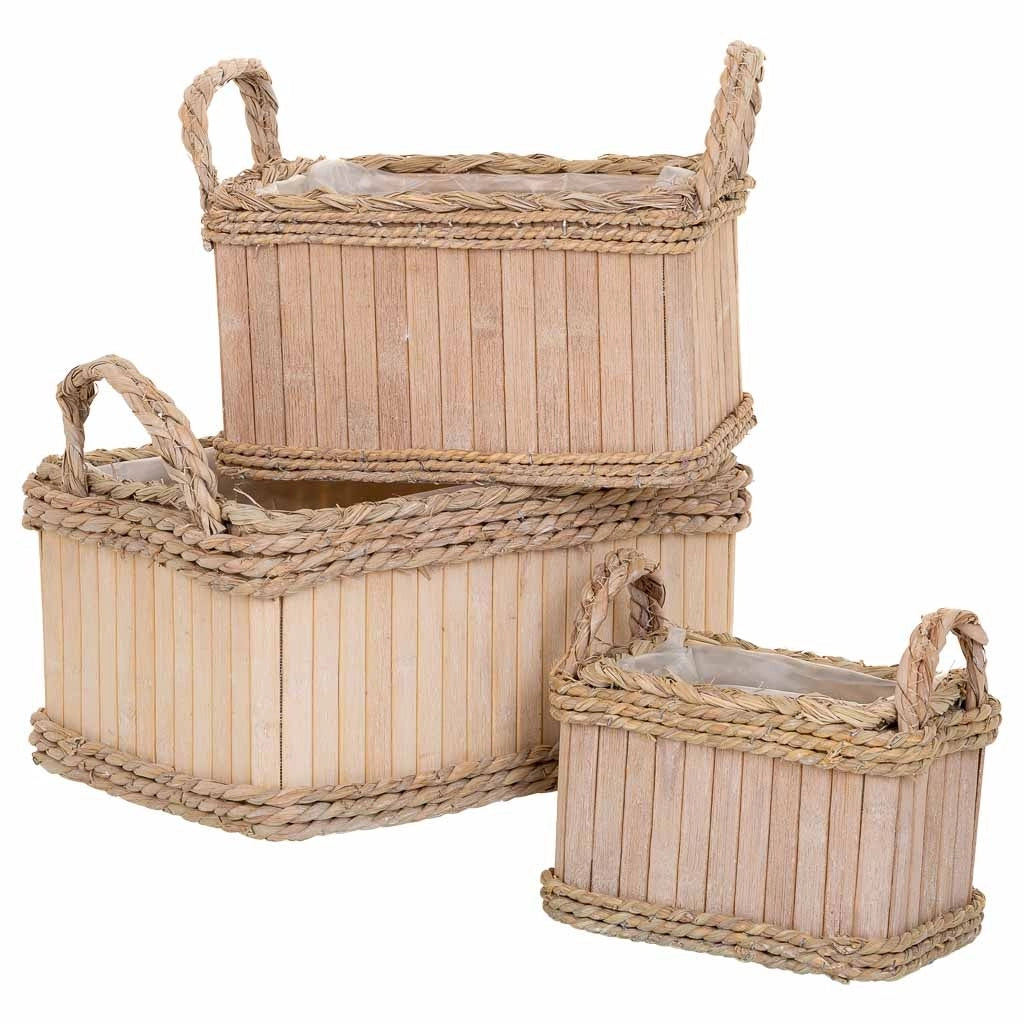 Set di 3 cestini ovali in legno marrone