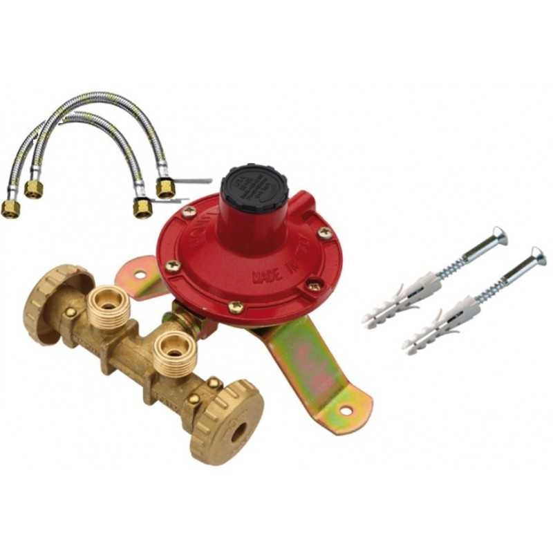 MINI CENTRALINA CON FLESSIBILI ATTACCO 2 BOMBOLE GPL CON REGOLATORE DA 4 KG - UNIVERSALE