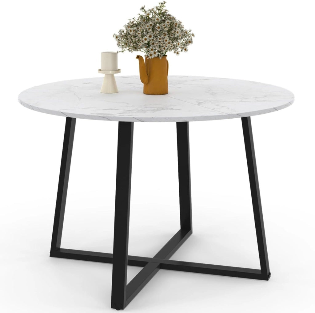 Tavolo da pranzo rotondo SELMA 4-6 persone ALASKA piano effetto marmo bianco e nero 110 cm