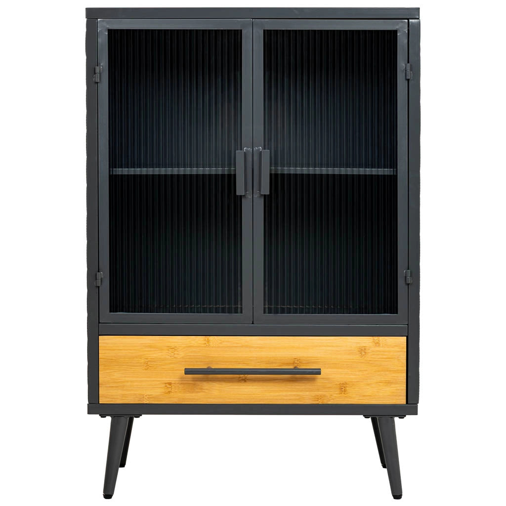 Vetrina in metallo, legno e vetro, 1 cassetto, nero, 61x32x90,5h cm