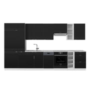 Cucina componibile Fame-Line Nero rigato/Bianco 355 cm, PL Marmo Vicco