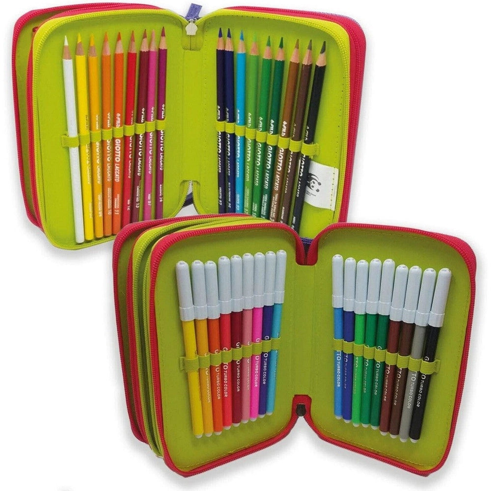 Trade Shop - Astuccio Wwf Porta Pastelli Penne 3 Zip Completo Cancelleria Collezione Scuola -