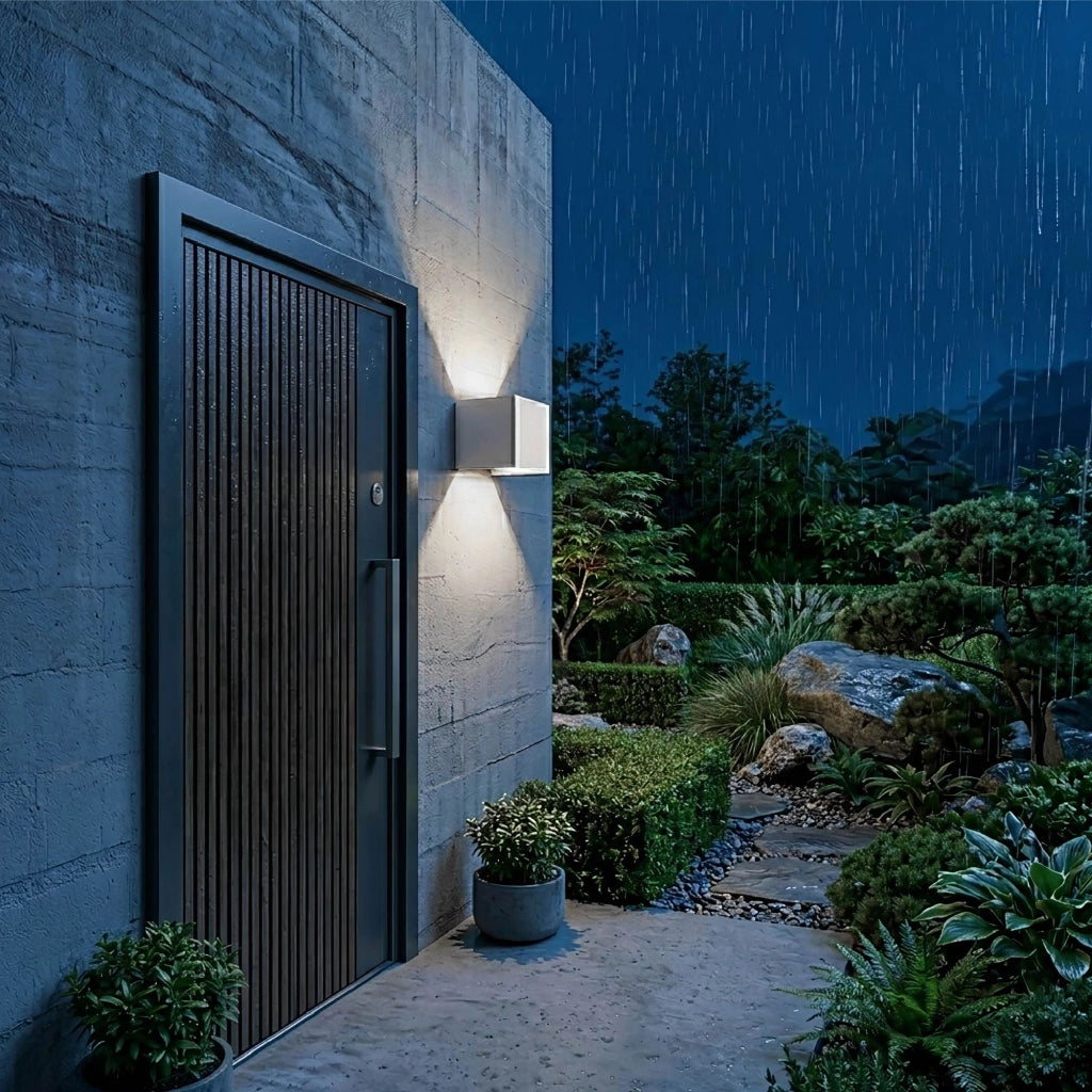Set 2 Pezzi Applique LED da Parete 2 LED Design Quadrato IP65 Interno/Esterno Luce Naturale o Fredda Nero o Bianco Luce Fredda - Bianco