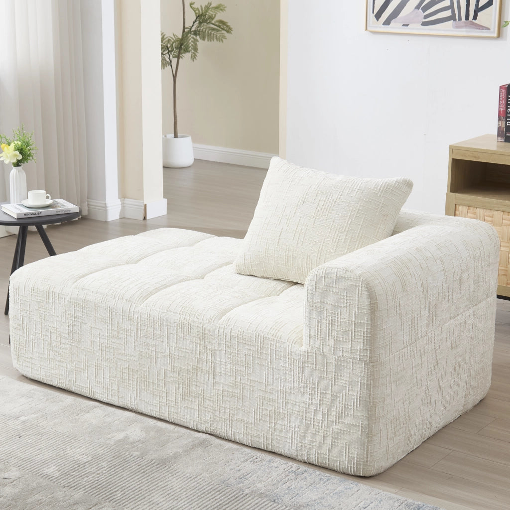 Chaise Longue Méridienne 1 Posto con Cuscino e Tasche Laterali; Comfort Morbido; in Ciniglia Beige