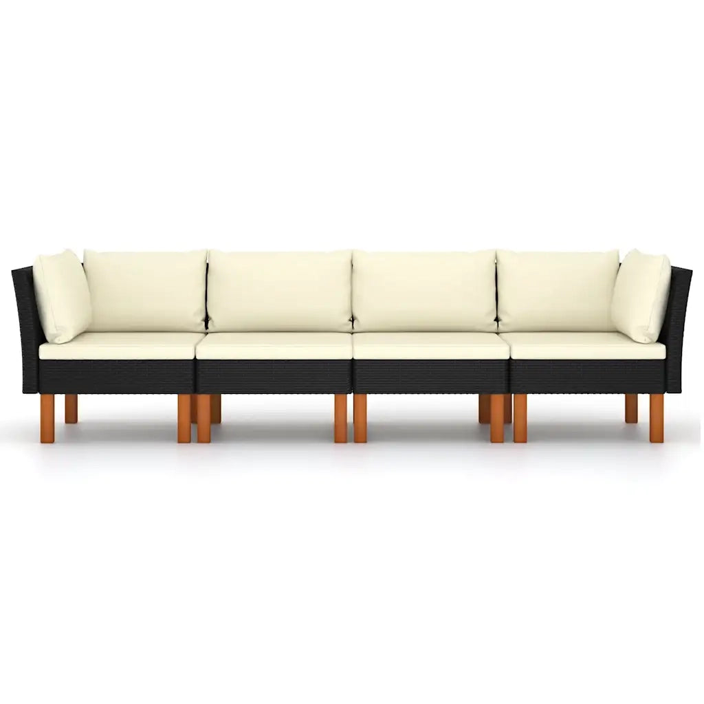 Divano da Giardino a 4 Posti con Cuscini-Sofa da Giardino-Divano da esterno Nero in Polyrattan 272372