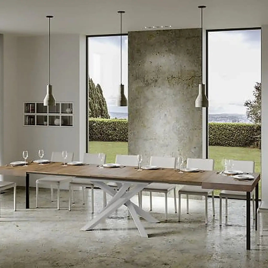 Tavolo allungabile 140/400x90 cm Volantis colore noce gambe bianche