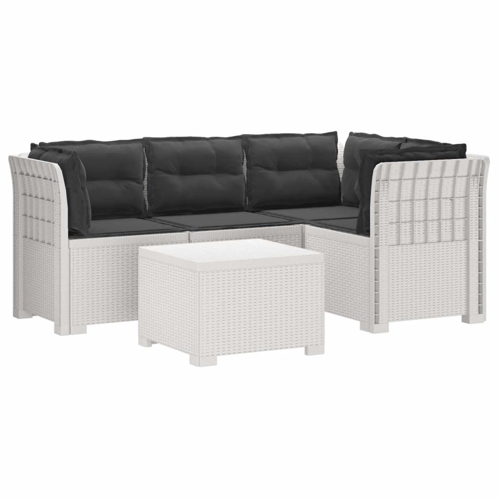 Divano da giardino 4 posti con cuscini aspetto rattan PP Bianco 3444023