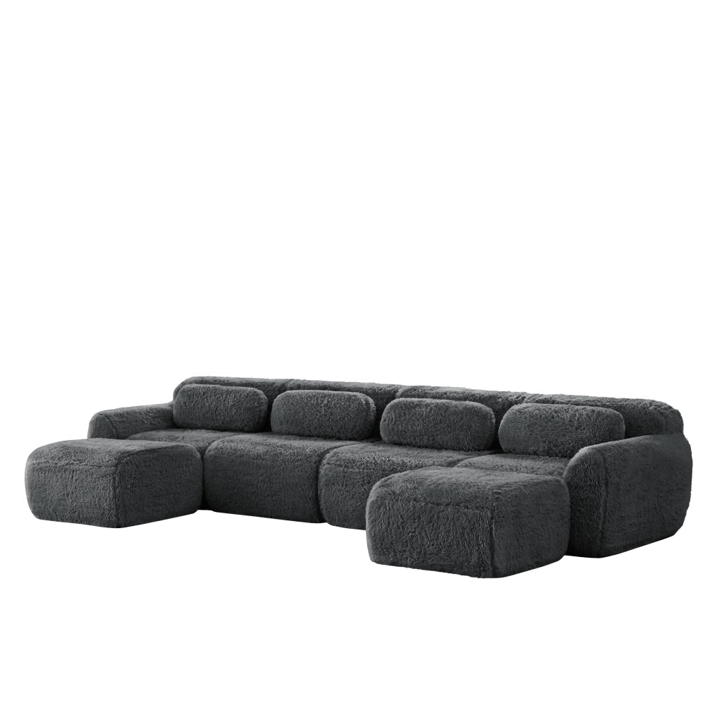 Divano Modulare ad Angolo a U con Configurazione Libera, senza Montaggio, con Cuscini, in Peluche Grigio