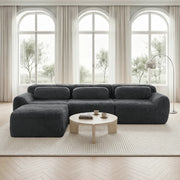 Divano Modulare ad Angolo con Ottomana, Divano Profondo senza Struttura, Cuscini e Base Antiscivolo, Peluche Grigio