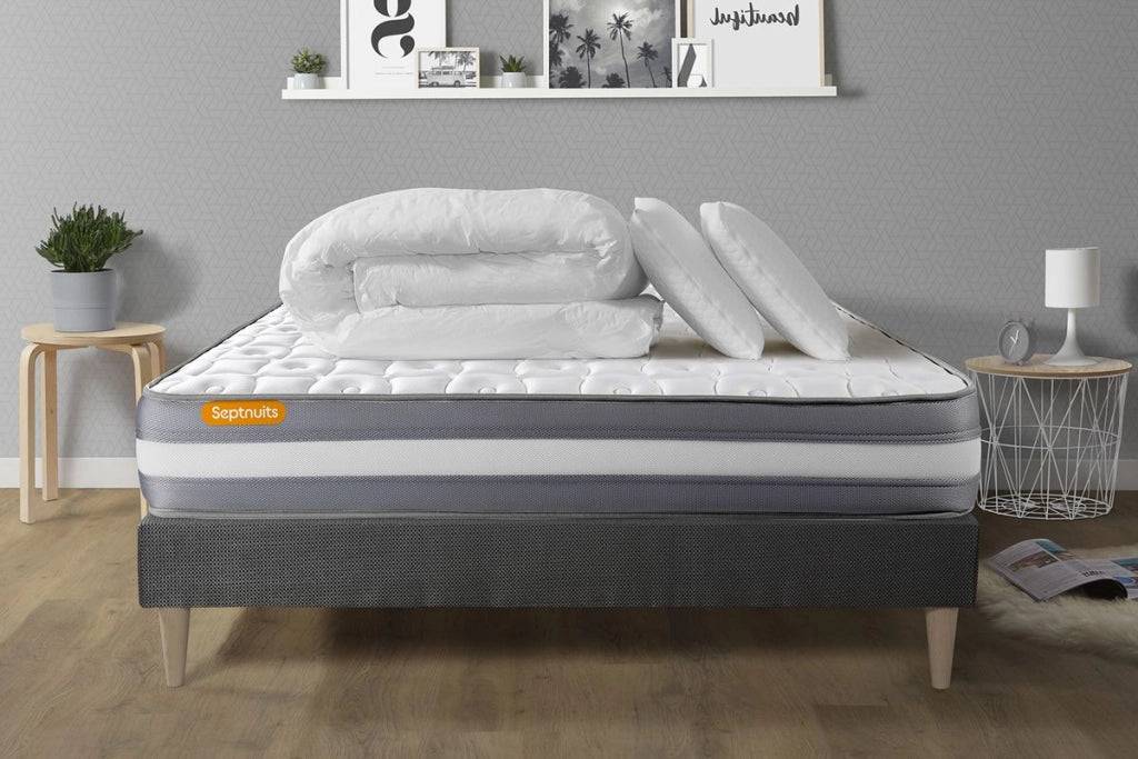 Pacchetto letto completo - Materasso 180x200cm + Box spring con doghe (kit) + 2 cuscini + Piumino - Memo Plus