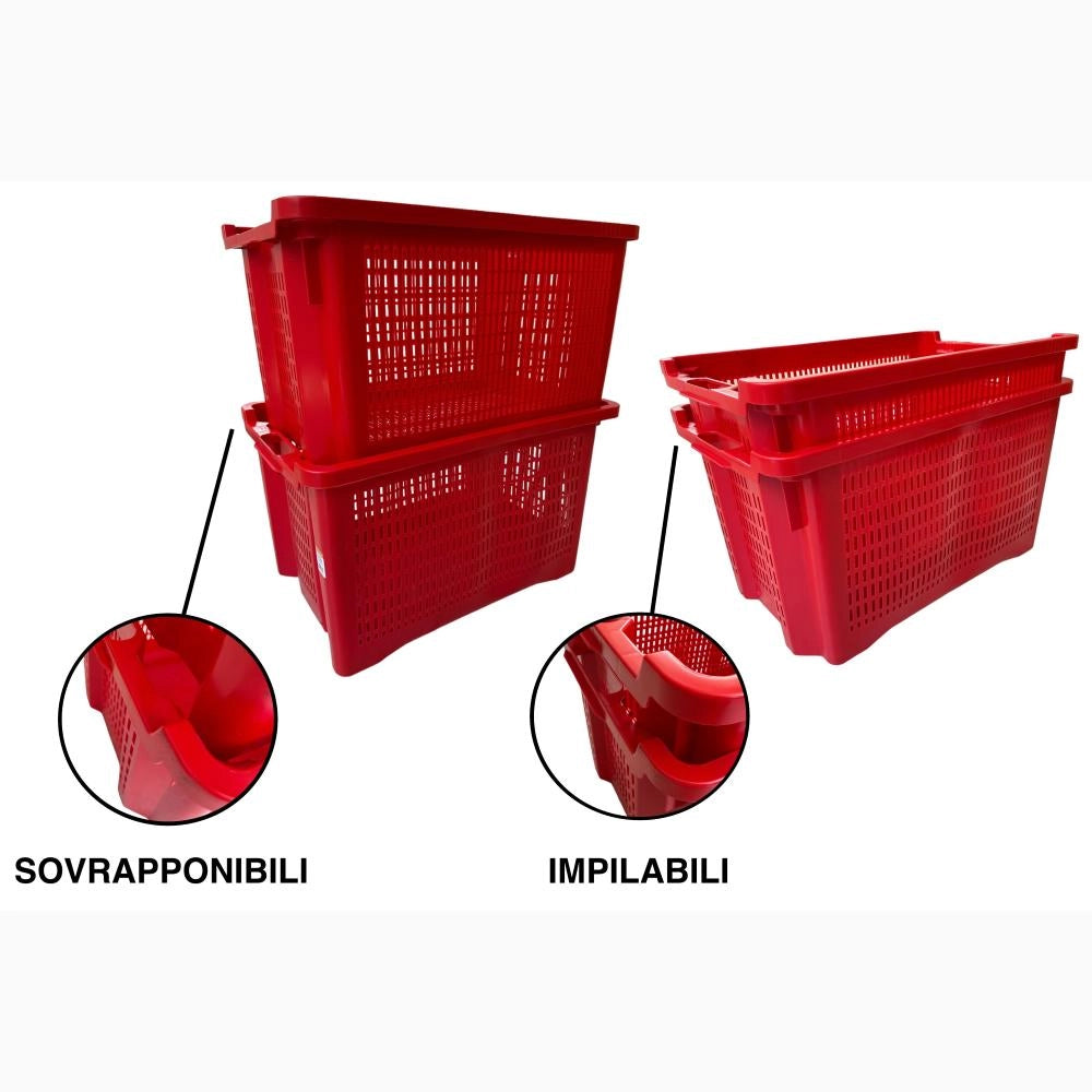 Cassa Cassetta agricola ortofrutta Salvaspazio 52x29x42H cm ROSSA FONDO CHIUSO 24 PEZZI
