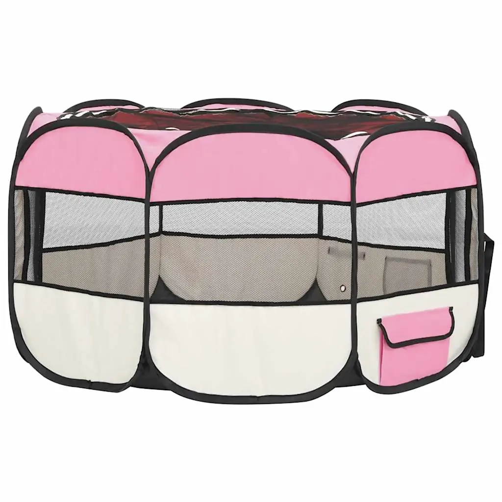 Box per Cani Pieghevole con Borsa Trasporto Rosa 110x110x58 cm 171010