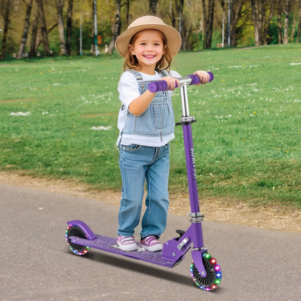 Monopattino pieghevole per bambini e tracolla con manubrio regolabile, Monopattino pieghevole e tracolla Viola