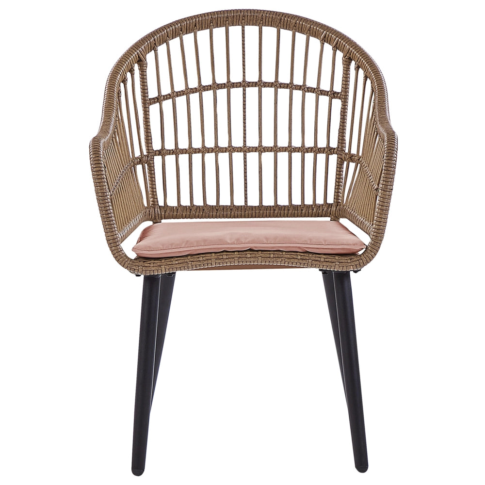 Set da giardino 6 posti in rattan sedie con cuscini di colore rosa e tavolo in vetro giardino terrazzo stile boho