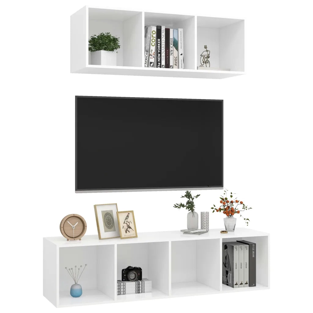 Set Mobile TV 2 pz-Set di 2 Credenza per TV Bianco in Truciolato