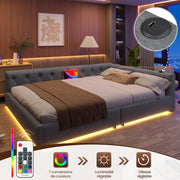 Letto imbottito matrimoniale 140×200 cm con USB; Type-C; LED; testiera; senza materasso; grigio