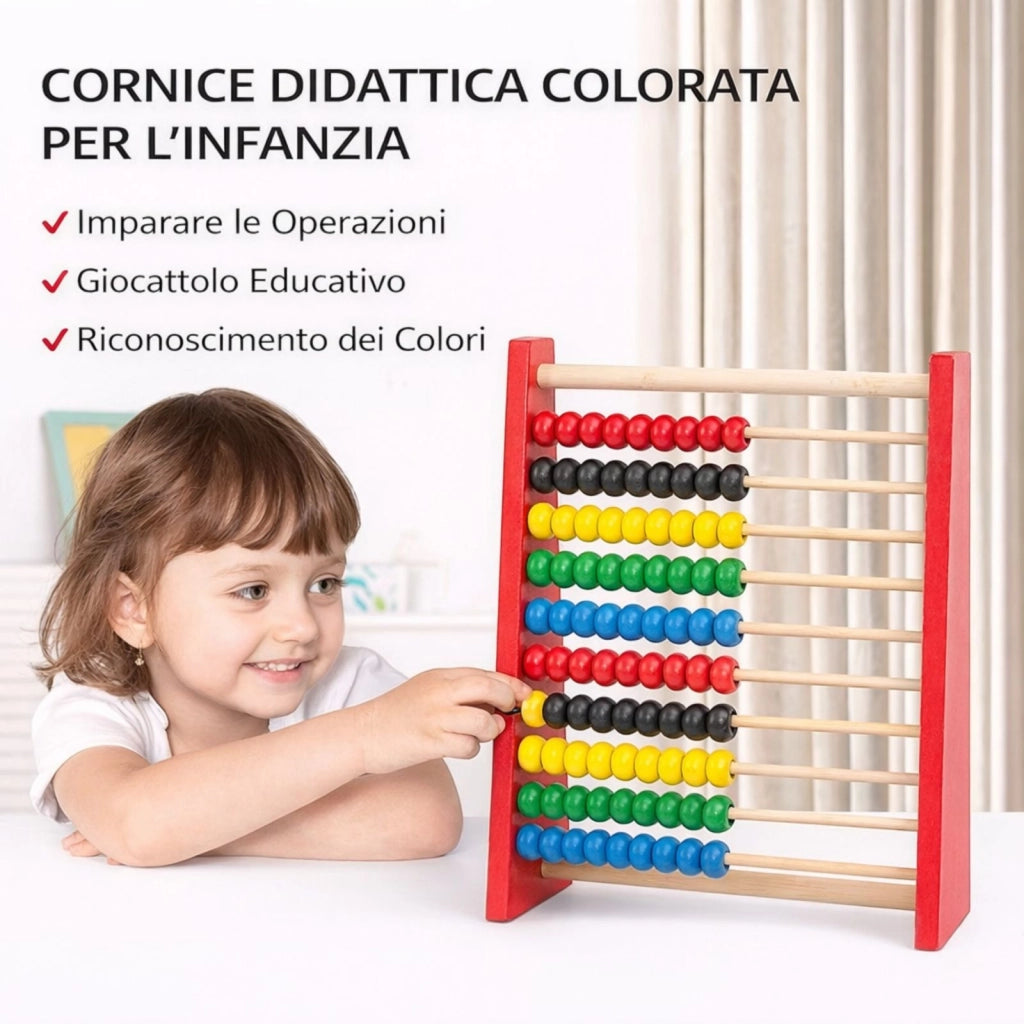 Pallottoliere Abaco per Bambini in Legno Gioco Educativo Palline Colorate, Colore Casuale 53566