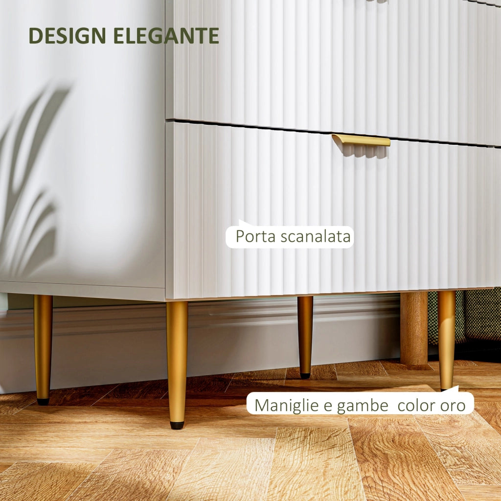 Cassettiera 4 Cassetti Moderna con Maniglie Dorate 60x40x96 cm Bianco