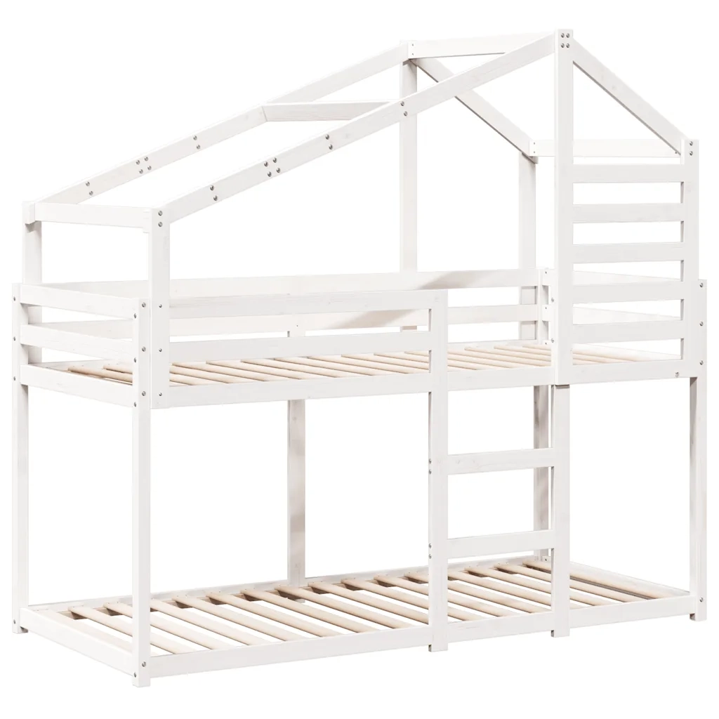 Letto a Castello con Tetto Bianco 90x200 cm in Legno di Pino