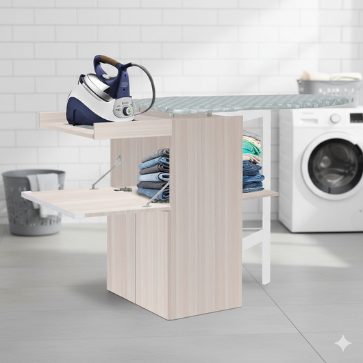 Mobile Asse da Stiro a Scomparsa Salvaspazio Richiudibile 55x38x90,5 cm In MDF Olmo