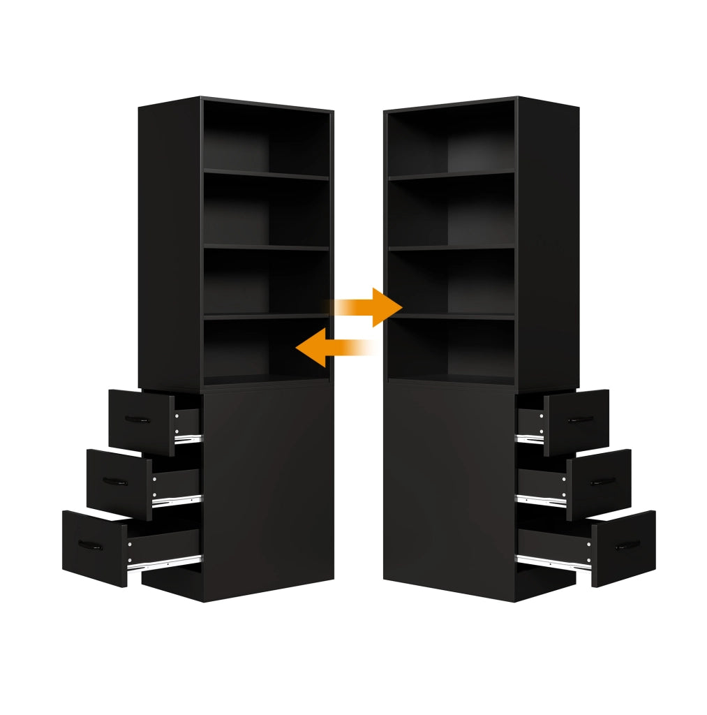 Libreria stretta da 180 cm con 3 cassetti laterali; 60x38x180 cm; nero; in truciolare