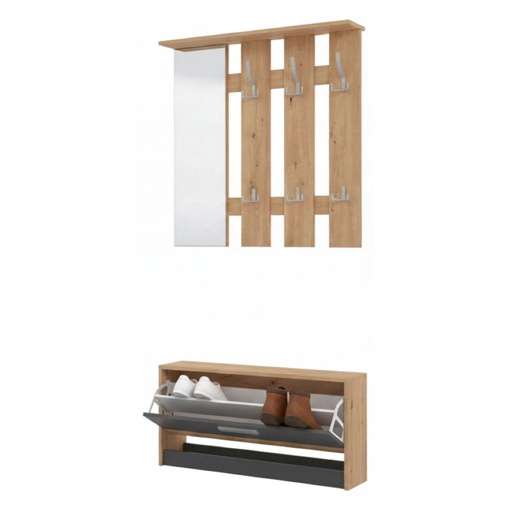 Viggiano, Mobile da Ingresso Specchio Incluso, 91.5x28x202h cm Nero Antracite