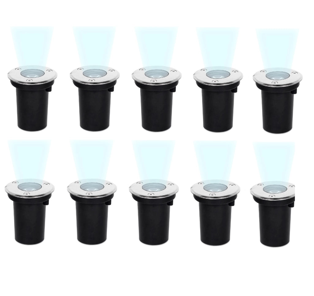 Kit da 10 faretti a led da incasso per esterni potenza 1.5W 90LM segnapasso calpestabile impermeabile IP65 a luce bianca fredda 6500K