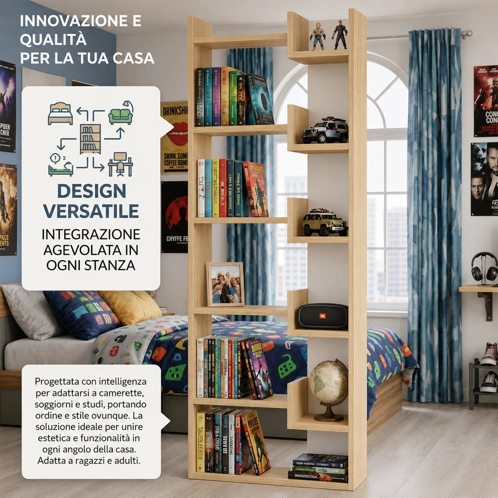 Libreria a 6 Ripiani 60,5x22x162,5 cm Scaffalatura Verticale Moderna Quercia