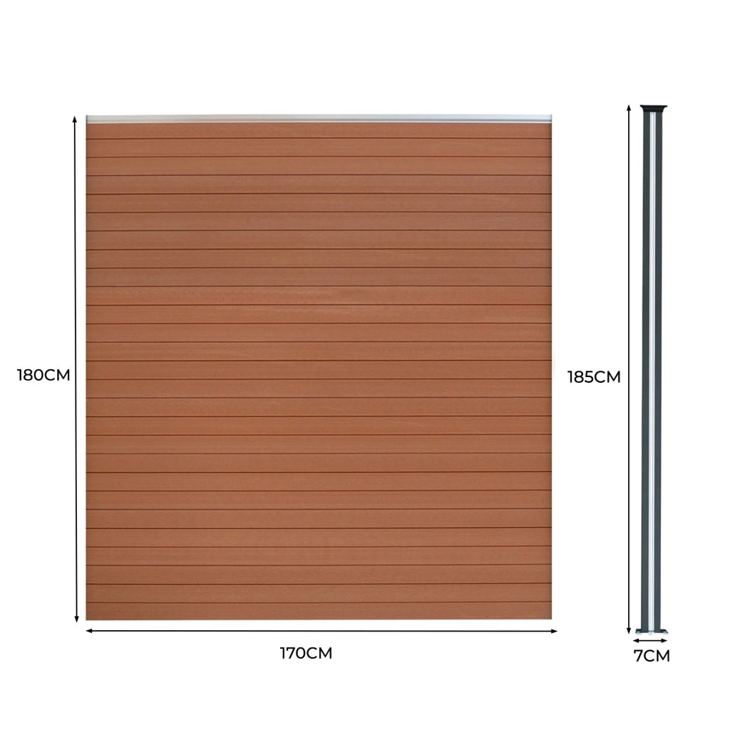 Pannelli Recinzione x3 + 4 Pali Alluminio LED Marrone Doghe PVC 185cm