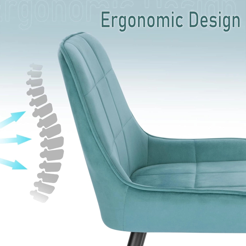 Set di 4 Sedie da Pranzo con Schienale Curvo, Sedie Ergonomiche in Velluto e Metallo, Poltroncina imbottita per Salotto, Ufficio, Camera da Letto, Turchese BH331ts-4