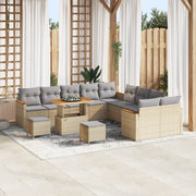 Set da giardino da 13 pezzi con cuscini beige in polyrattan acacia