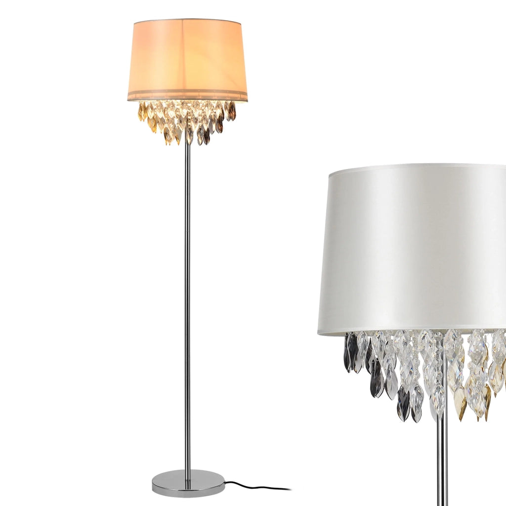 Lampada da terra base in metallo lucido parte superiore in tessuto cromo 161 cm bianco 03_0002457