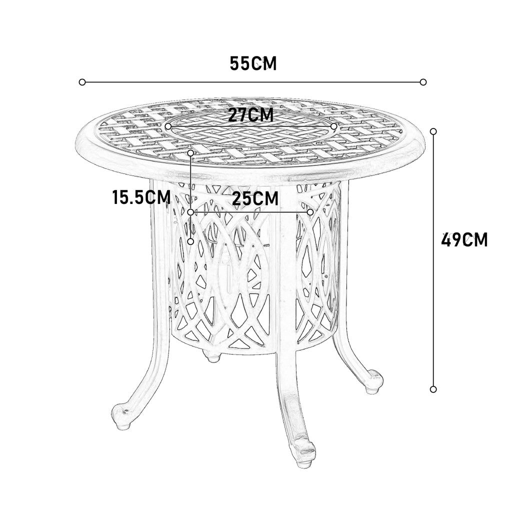 Tavolo da Giardino Bistrò con Secchiello per Ghiaccio e Piedini Regolabili per Terrazza in Alluminio Bronzo 55 x 49 cm