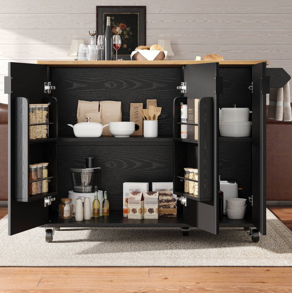 Isola da cucina 130x45(75)x92 cm pieghevole con ruote in MDF nero