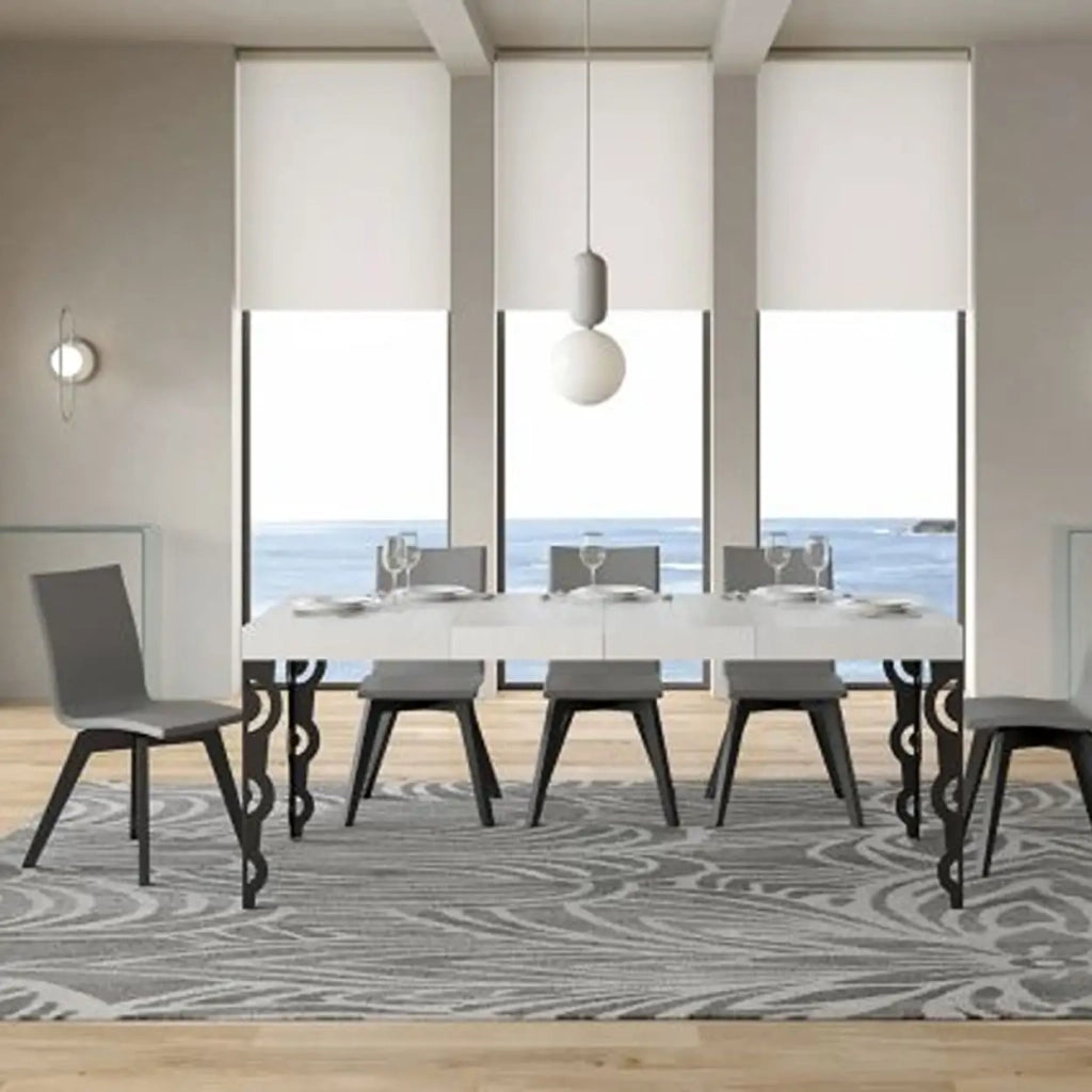 Tavolo allungabile 130/390x90 cm Karamay Premium colore bianco frassino gambe antracite