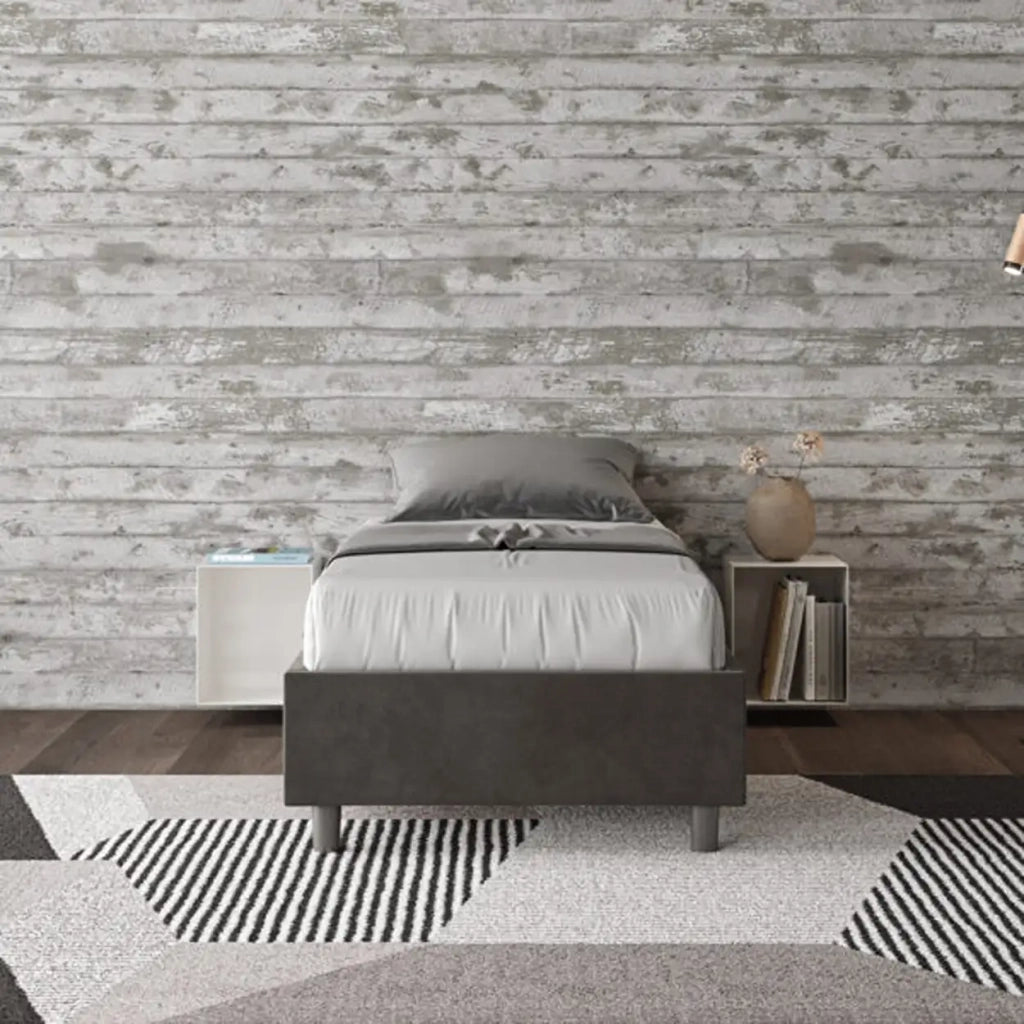 Letto singolo senza rete imbottito 80x190 microfibra grigio Azelia