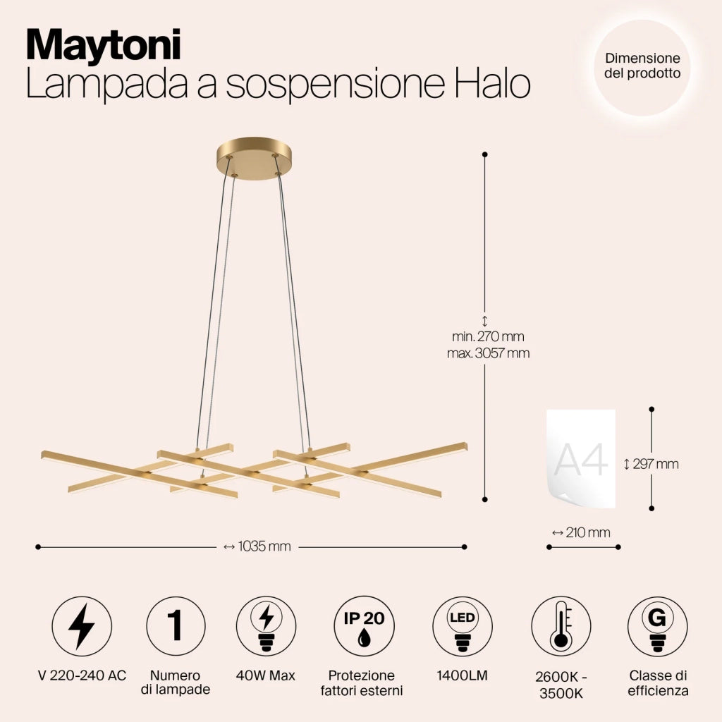 Maytoni Lampadario moderno Halo 6 luci LED integrato ottone alluminio