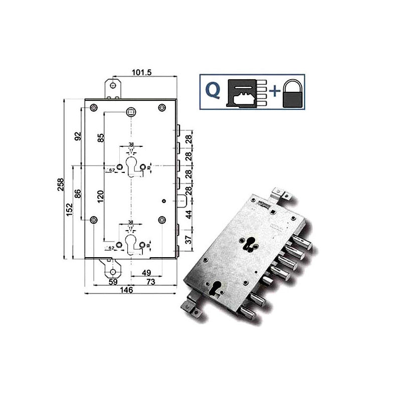Serratura Sic.Triplice Sx 89845 Mottura